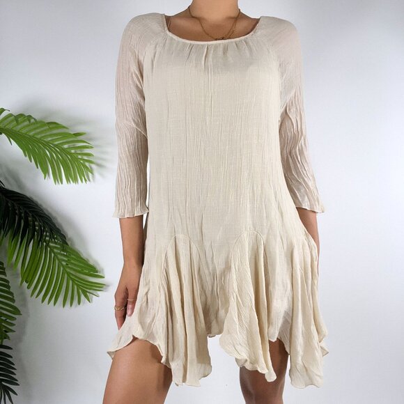 Y2K Indigo Soul Beige Flowy Boho Womens Small Dress Bohemian Fairycore Cottage - Picture 3 of 7
